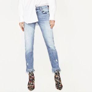Zara mid-rise boyfriend jeans with embroidery